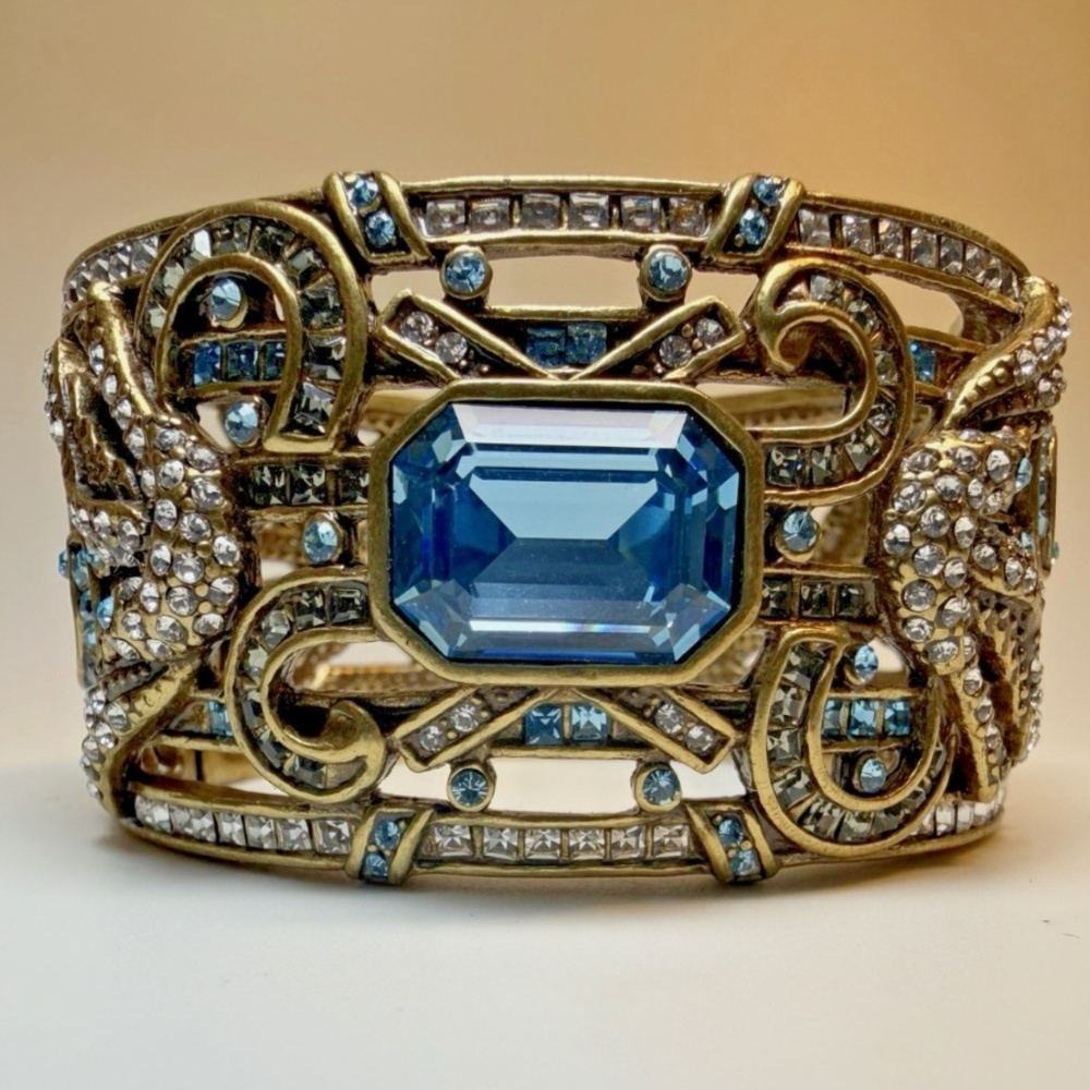 Heidi Daus Vintage Crystal Cuff Bracelet Aqua Clear SZ M/L